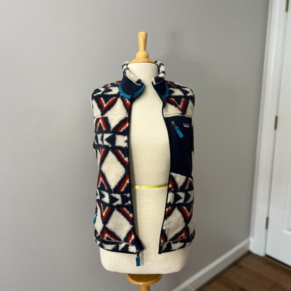 Patagonia Retro X Deep Pile Fleece Vest- Tribal Brass Hawk Sz S - Picture 11 of 14